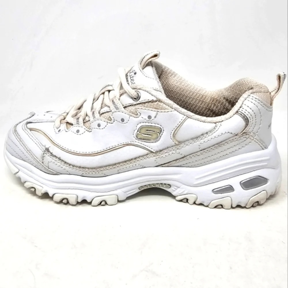 Skechers D Lites White Sneakers Leather Womens Size 6.5 Memory Foam 11931 LaceUp